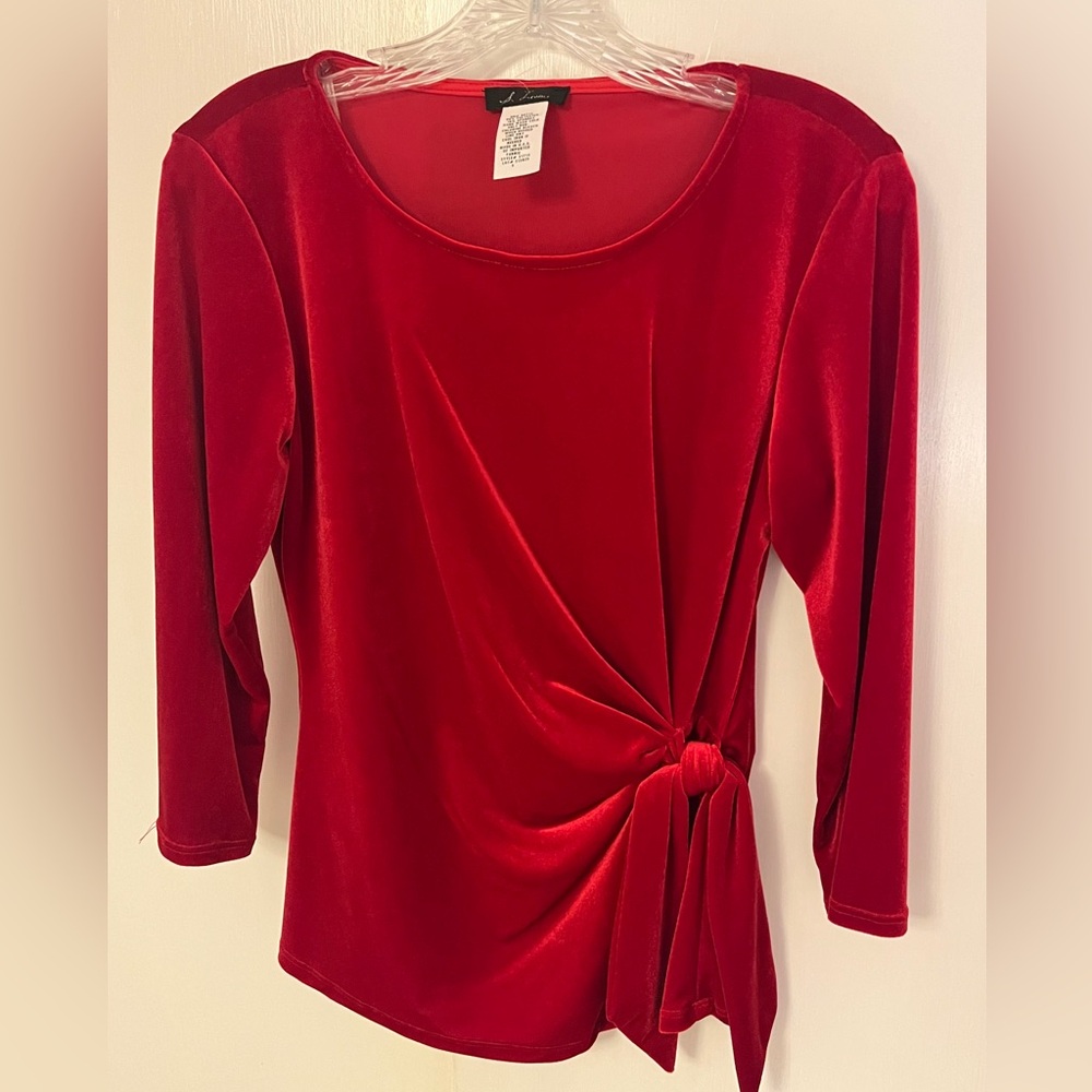 Women's Red Velvet Tie Front Top